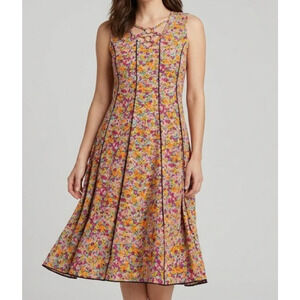 Sami & Jo Dress Large Floral Fit & Flare Midi Sleeveless Ring Neckline Stretch
